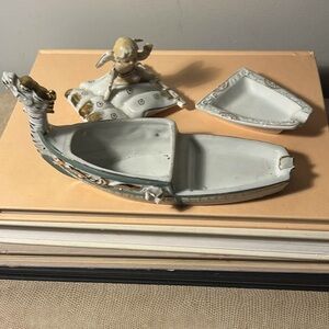 Vintage Cherub & Dragon Gondola Ashtray Unique Porcelain Decor with Gold Accents
